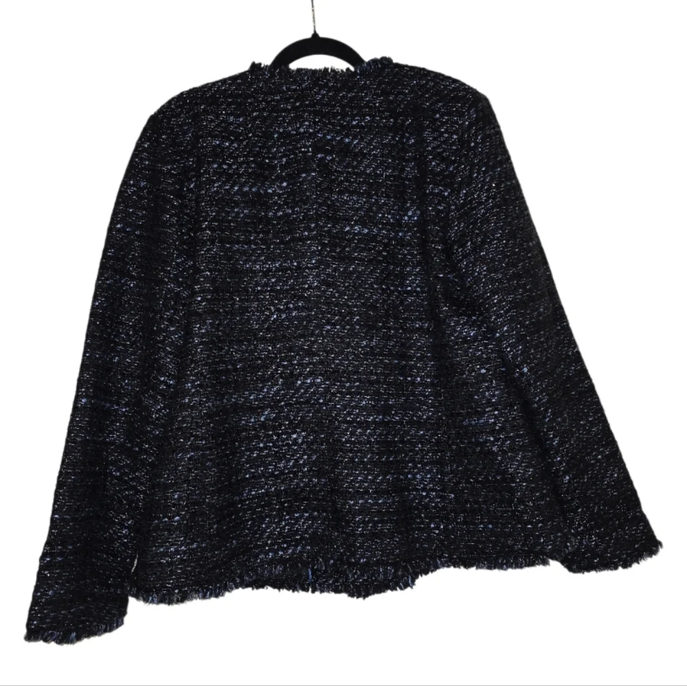TALBOTS Vienna Black/Blue Metallic Tweed Fringe‎ Jacket - Size 12